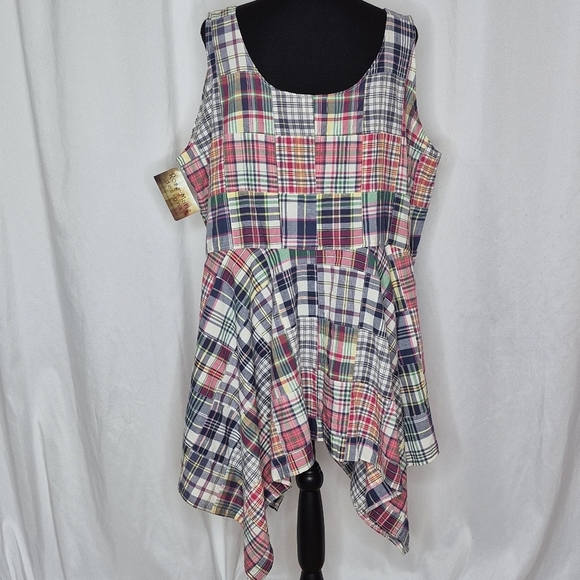 Rose-Marie Designs Patchwork Madras Plaid Sleeveless Lagenlook Tunic Top - Sz XL - Picture 4 of 10